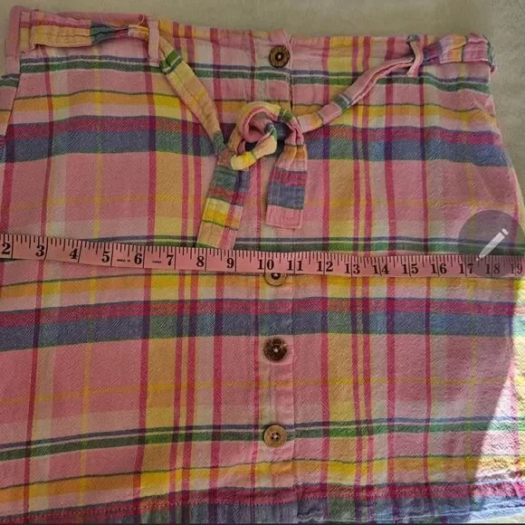 Purple & More Multicolor Plaid Linen Blend Skirt - Button Front,  Size M" - Picture 3 of 5
